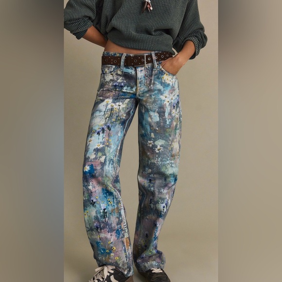 Free People Denim - NWT Free People We The Free Tennessee Low-Rise Illusions Jeans floral canvas